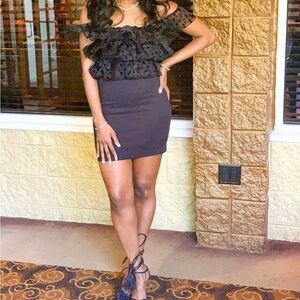 Zara polka dot off the shoulder little black mini dress